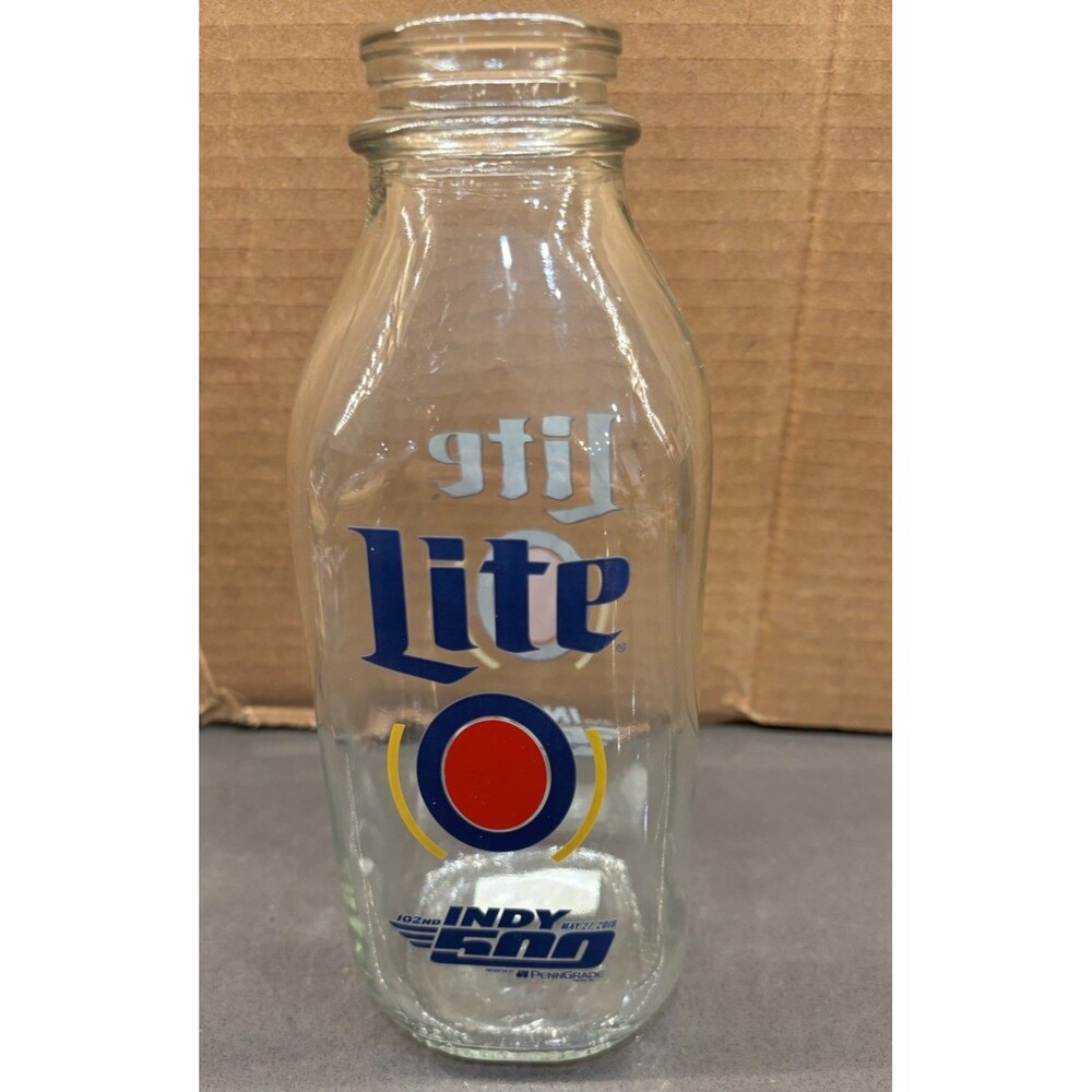 2018 Miller Lite Indy 500 Glass Milk Bottle - 102nd Running IndyCar